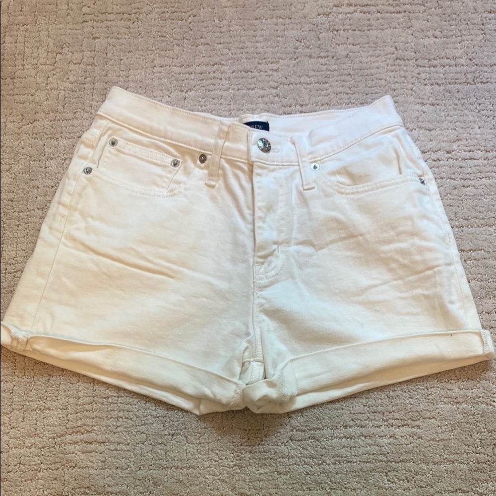J. Crew Cream Jean Shorts High-Waisted Rolled Cuffs